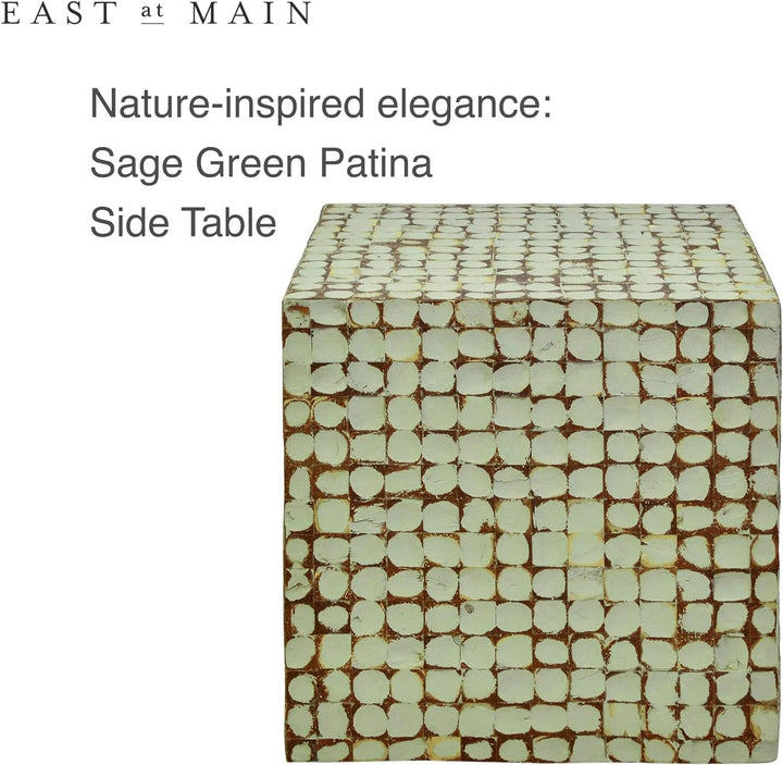 Round Side Table - Coconut Shell Mosaic (Sage Green/Square)