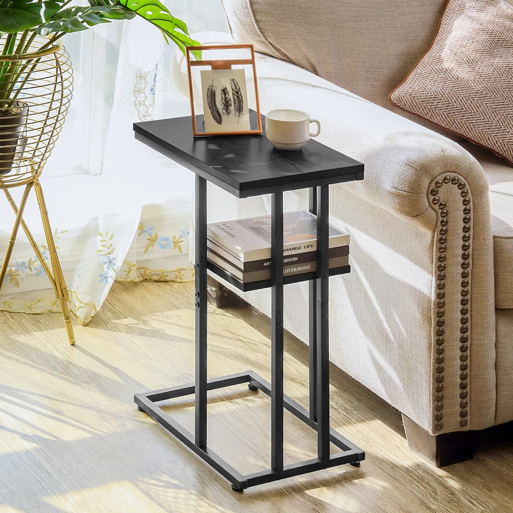 C Shaped End Table, Side Table for Couch & Bed