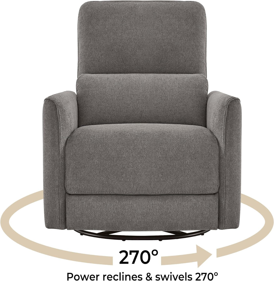 Power Recliner Chair Swivel Glider, FSC Certified Upholstered Living Room Reclining Sofa Chair with Lumbar Support, Metal Grey