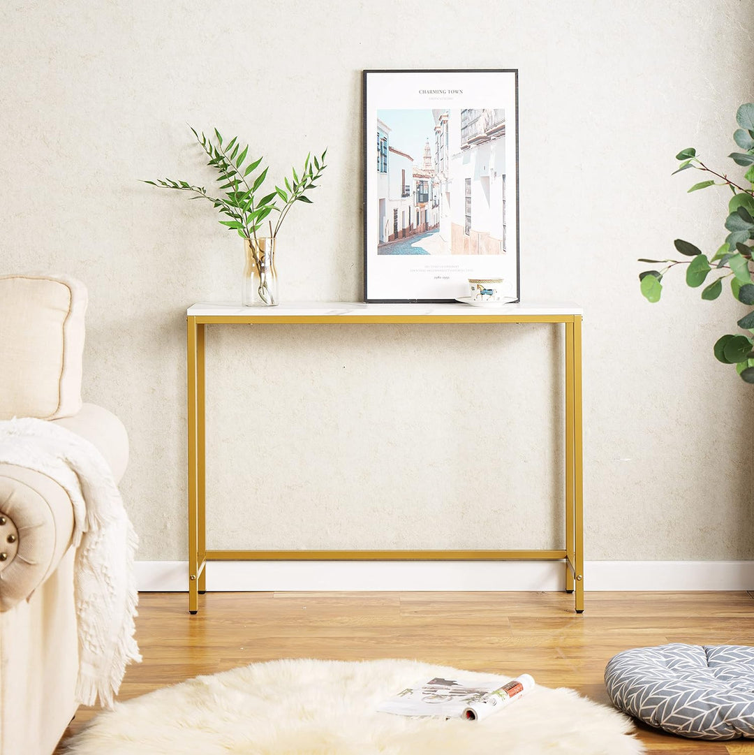 Console Table, Faux Marble MDF Sofa Table, Golden