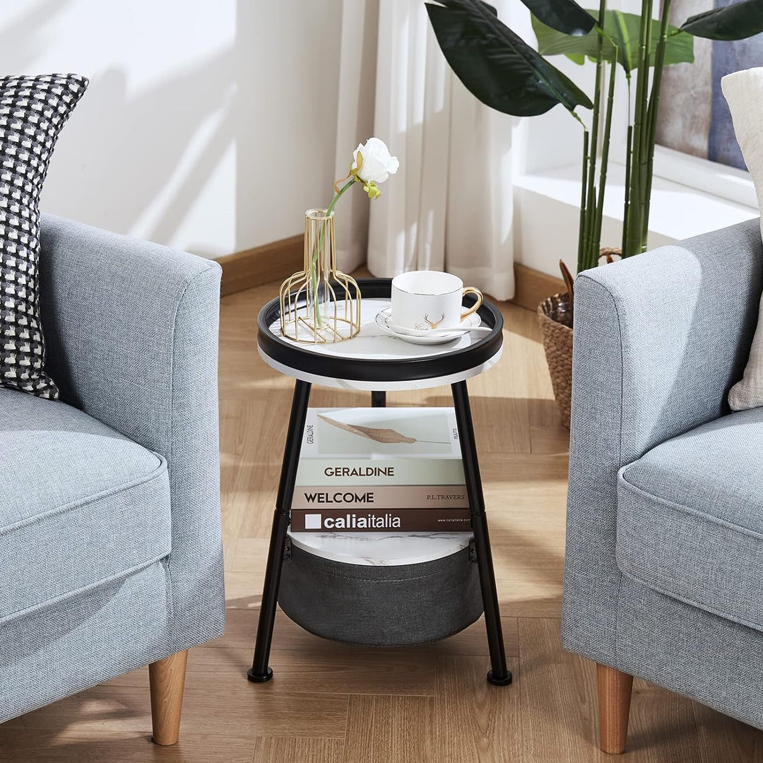 Small Round End Table, 2 Tier Side Table w/ Basket