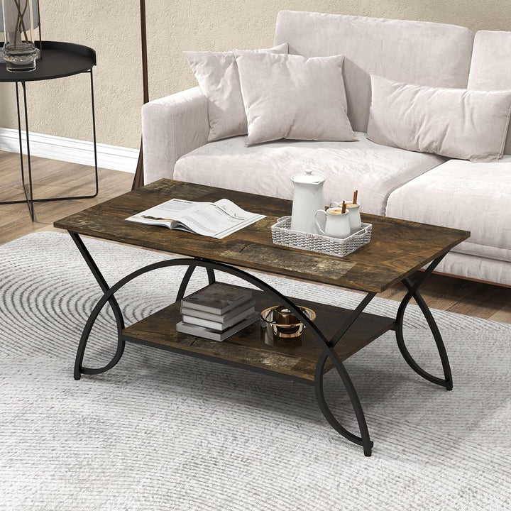 COSTWAY Industrial Wood Accent Table, 2-Tier Coffee Table, Rustic Brown