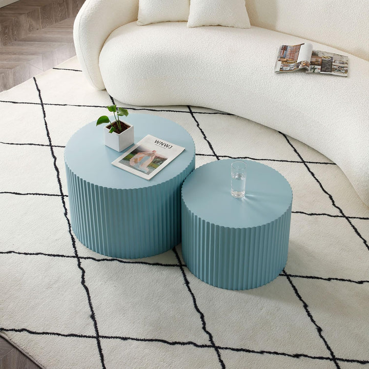 Round Coffee Table Set, Modern Nesting End Table, 23.62" Blue