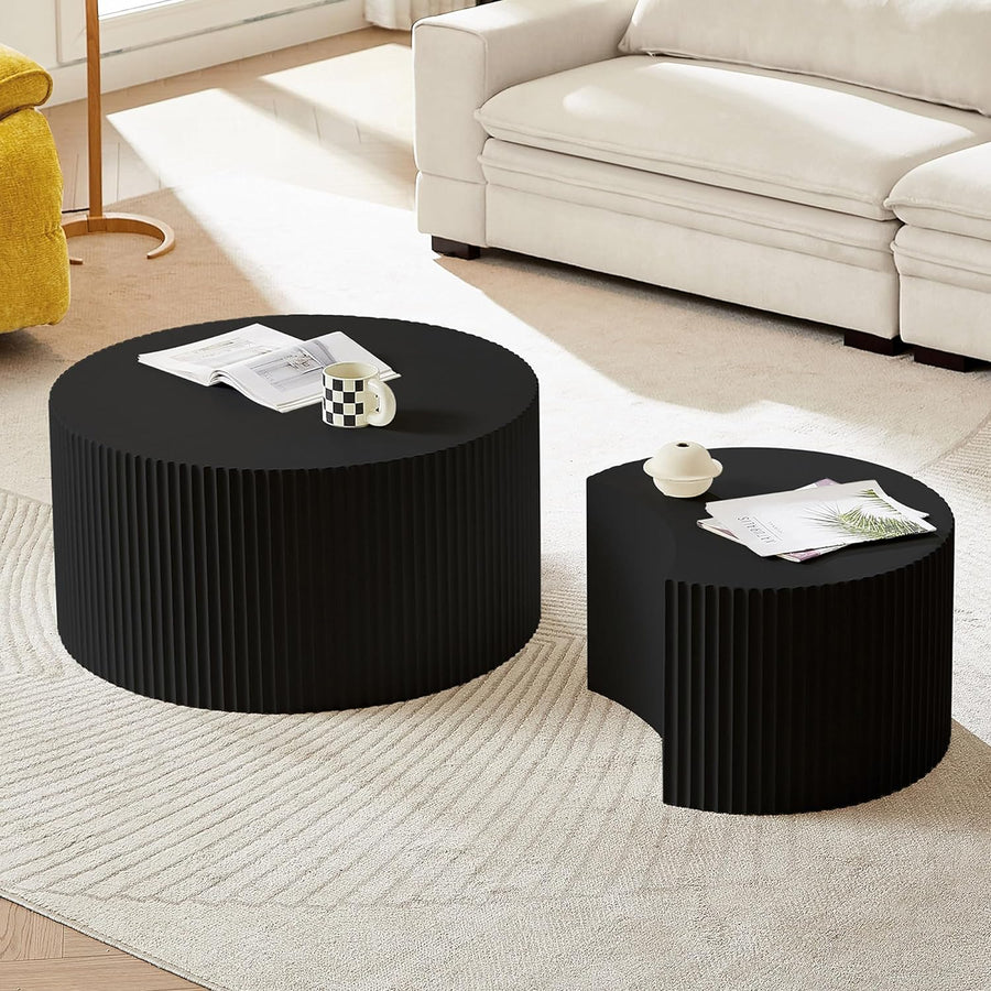 Set of 2 Nesting Coffee Tables, Matte Black, Round-Black