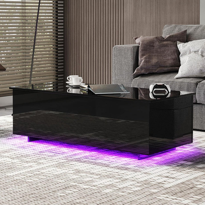 Elegant LED Coffee Table, 20 Color Options, Lift-Top Storage, Black