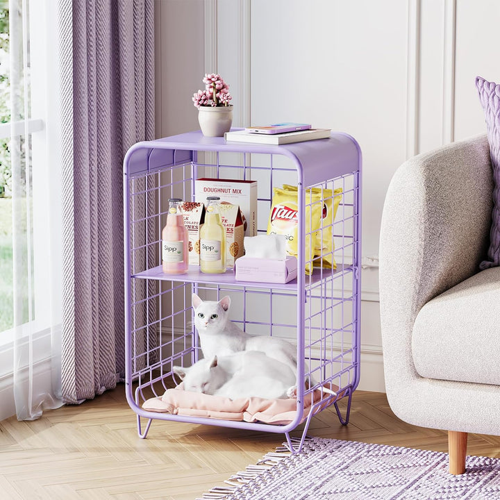 Cute Nightstand,3 Tier End Table,Purple