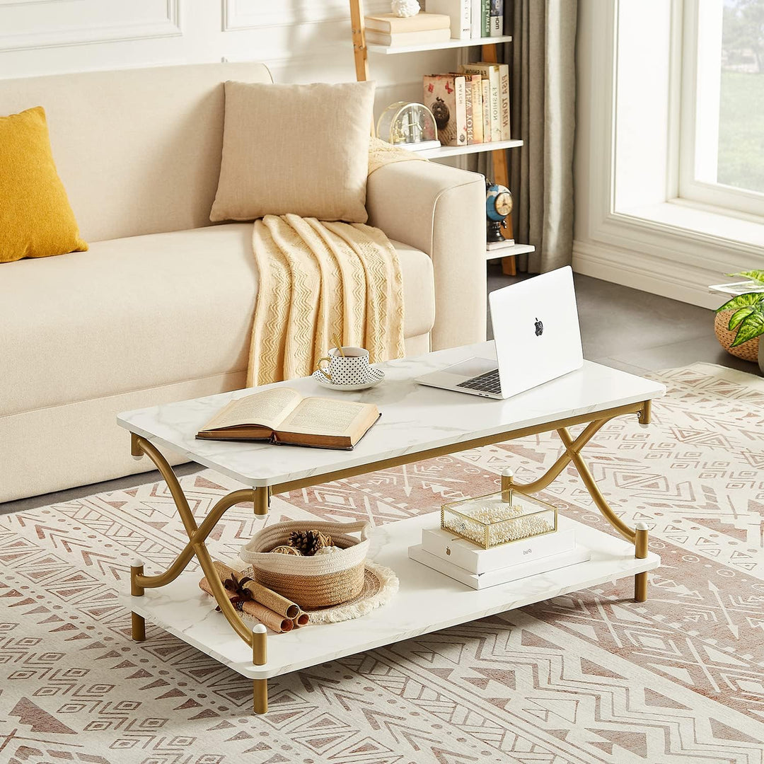 Versatile White and Gold Coffee Table, Modern Rectangle Design