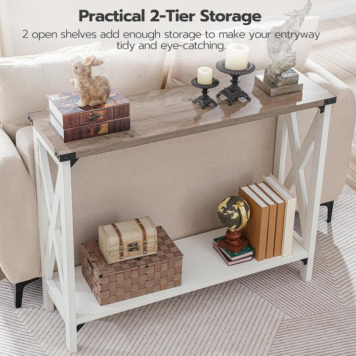 Farmhouse Console Entryway Sofa Table, 2 Open Shelves