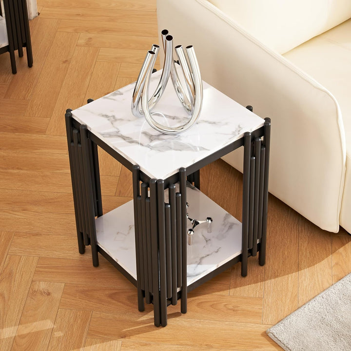 Elegant Marble Side Table, Modern Narrow End Table with Storage