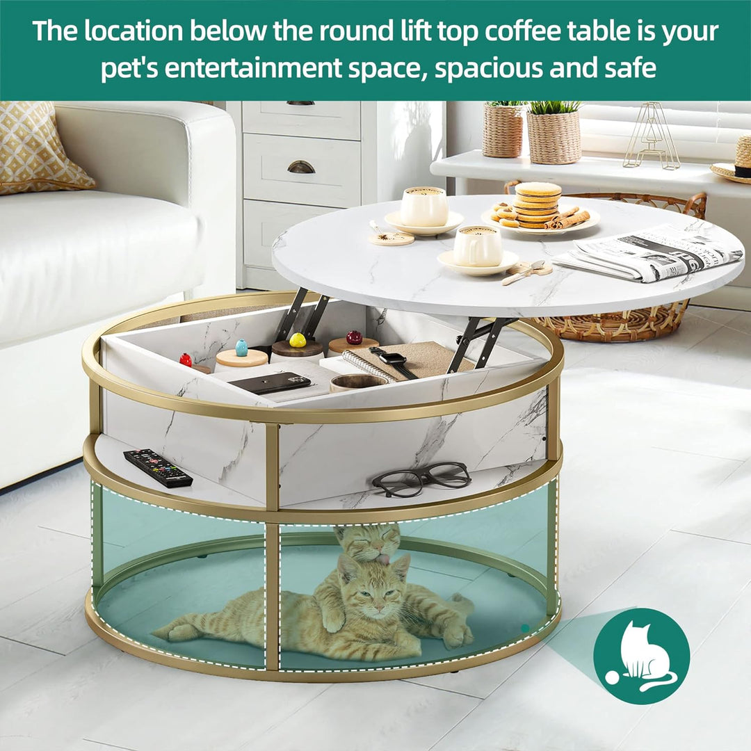 Lift Top Coffee Table with Hidden Storage, Modern Round Center Table