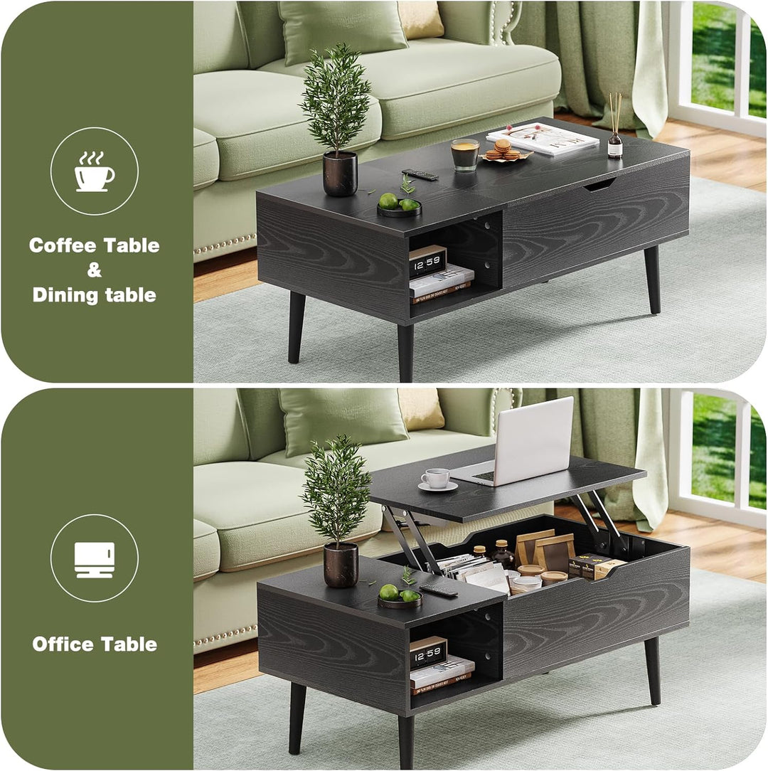 OLIXIS Modern Lift Top Coffee Table with Storage Shelf, Black