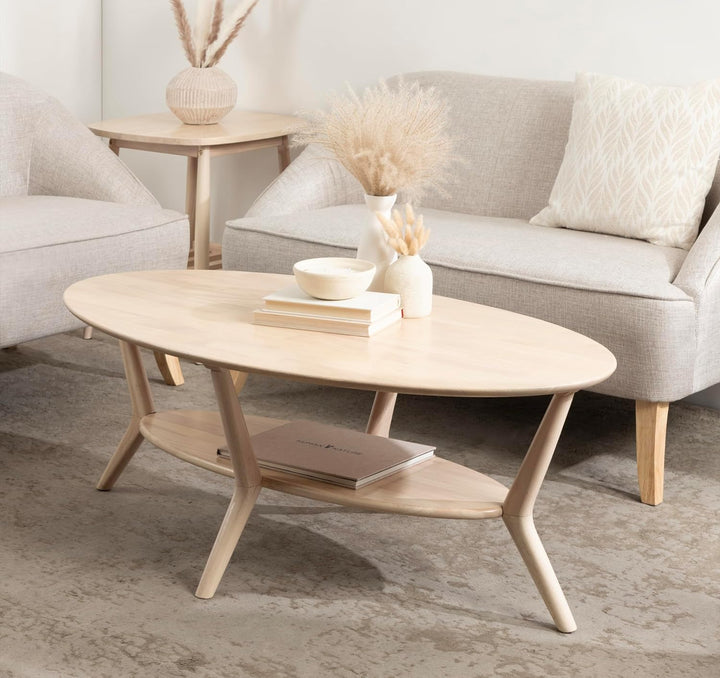 Kate and Laurel Nylah Mid-Century Modern Oval Coffee Table, Natural