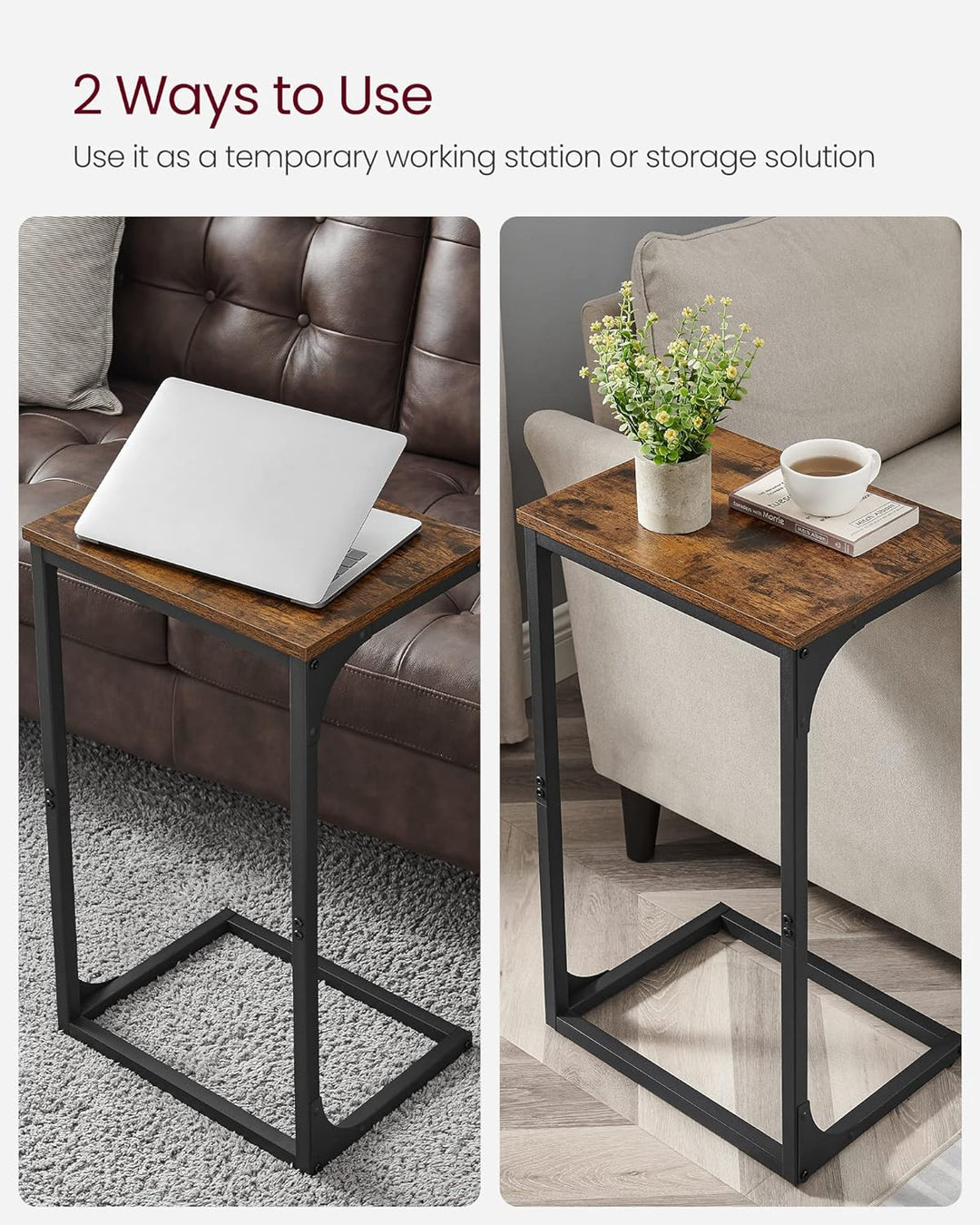 C-Shaped End Table, Side Table for Sofa, Couch