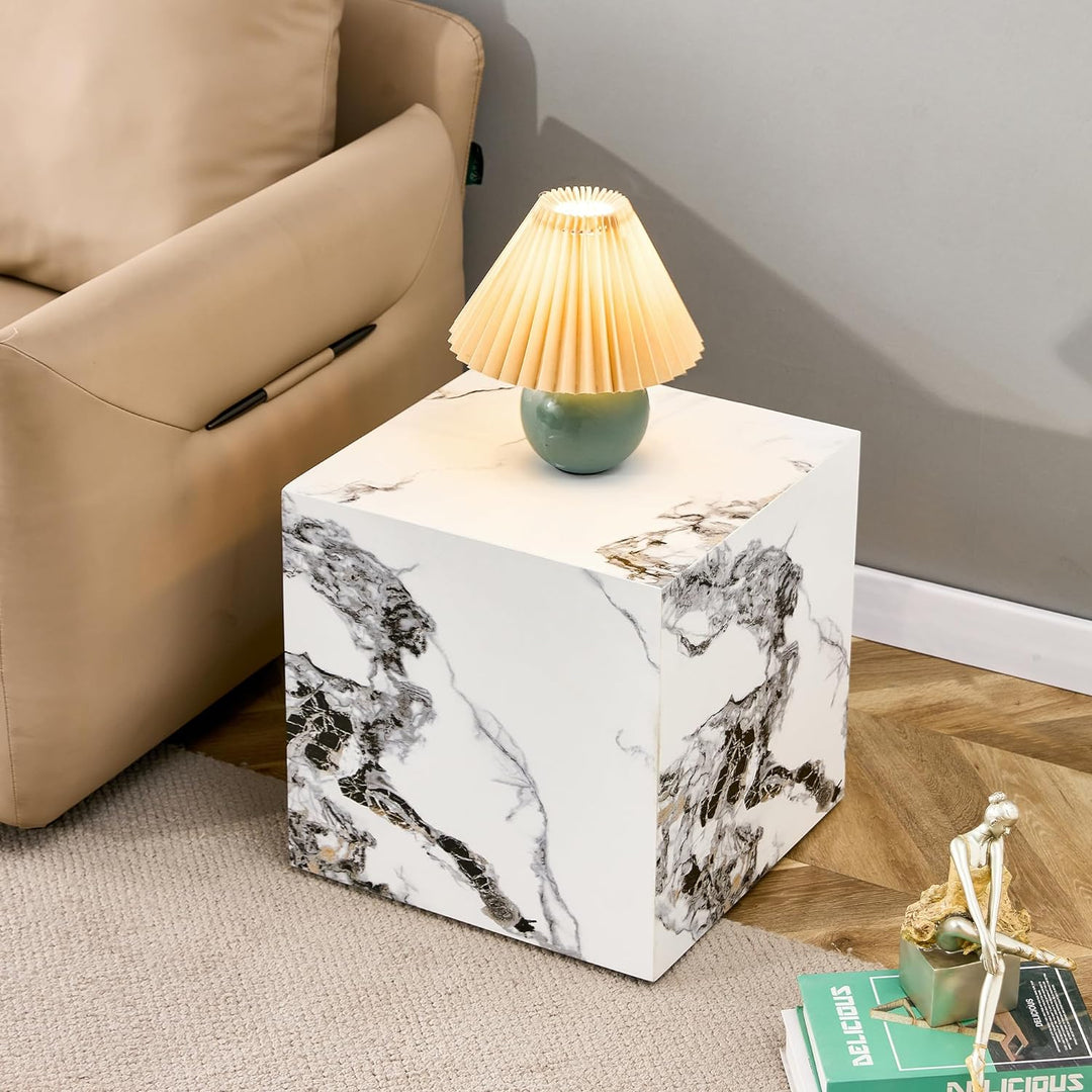 Elegant Marble End Table and Coffee Table Set, Square Design (White7)