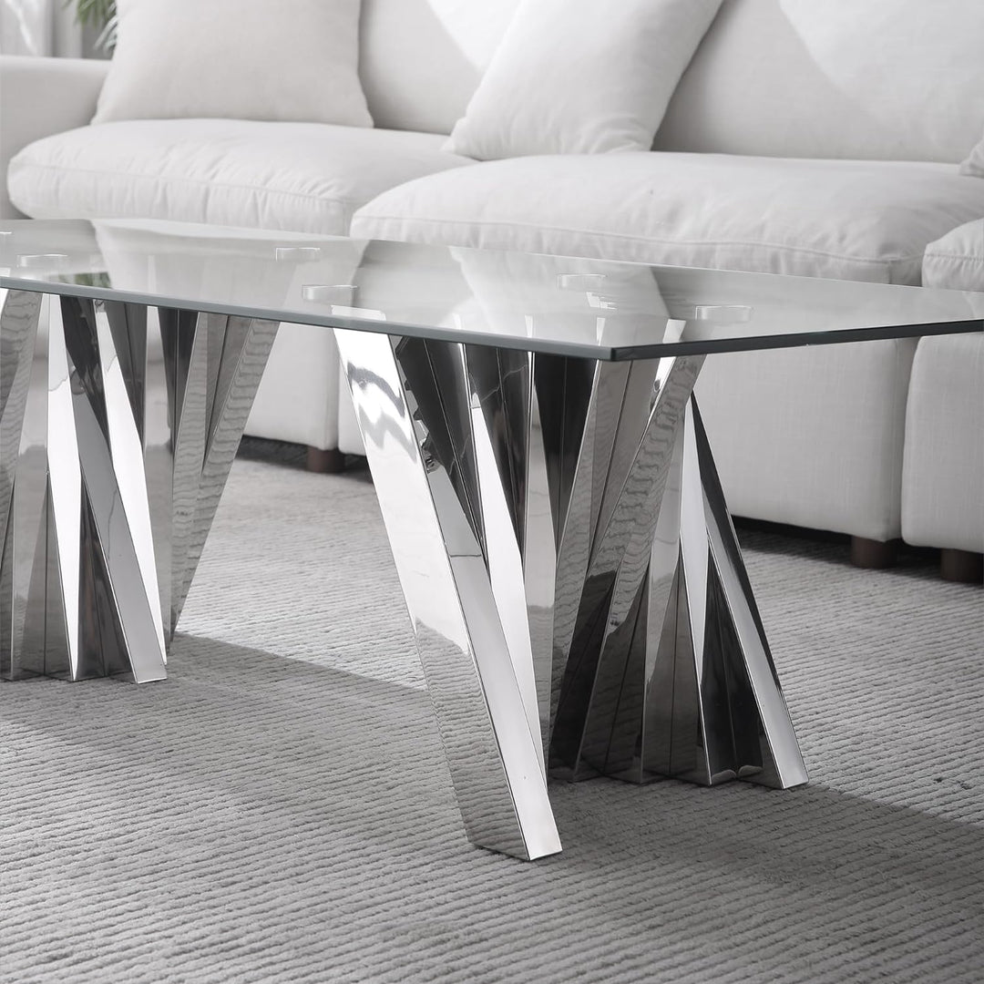 Modern Glass & Stainless Steel Coffee Table, Silver20