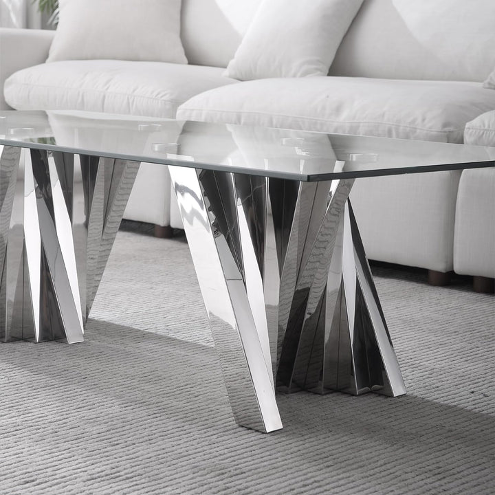 Modern Glass & Stainless Steel Coffee Table, Silver20