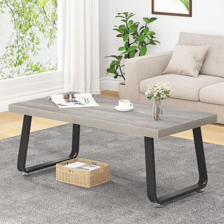 Modern Minimalist Coffee Table, Wooden Rectangle Living Room Table, Light Grey Oak