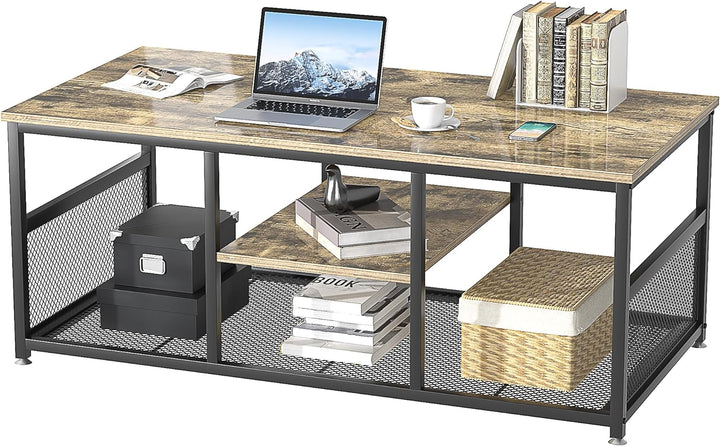 Versatile Coffee Table w/ Storage Shelves, Modern Industrial Grey