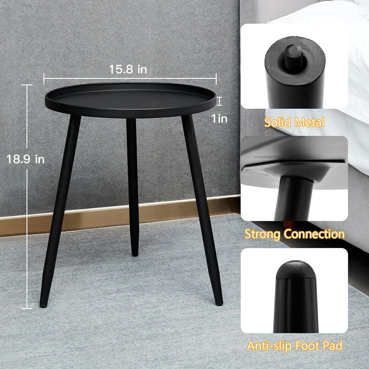 Decent End/Side Tables - Small Round Accent Table, Metal Black Narrow Night Stands with 3 Legs, Ideal for Any Room