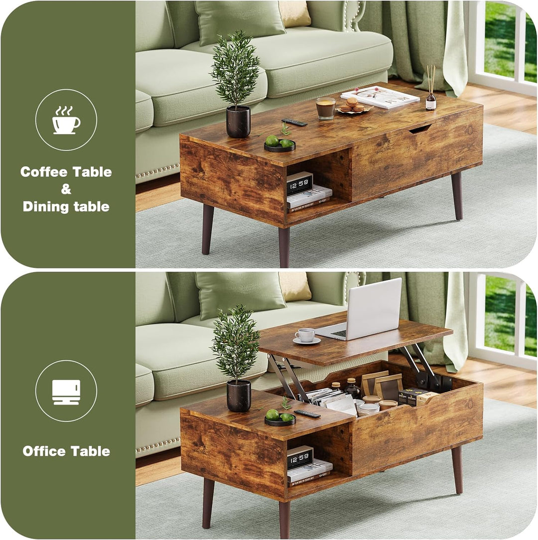 Versatile Coffee Table with Hidden Storage, Rust Brown