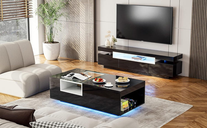 IKIFLY Modern High Glossy Coffee Table, Black