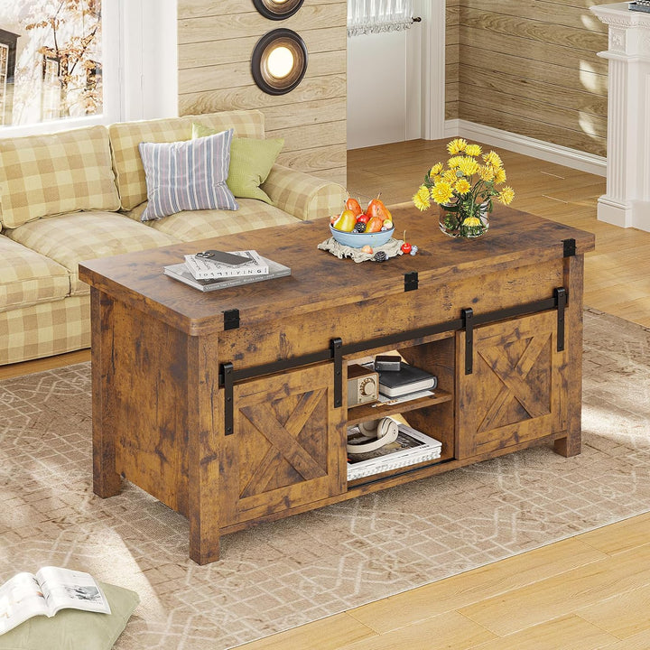 Rustic Lift-Top Coffee Table, Convertible 4-in-1 with Storage, Rustic Brown