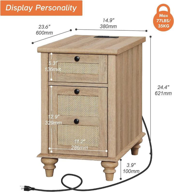 Farmhouse Rattan End Table Charging Station