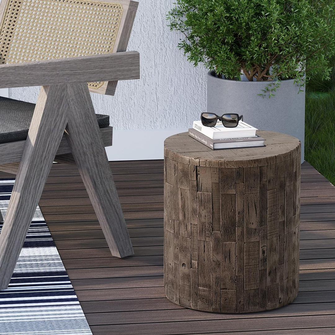 Concrete Outdoor Side Table, Tree Stump Patio End Table