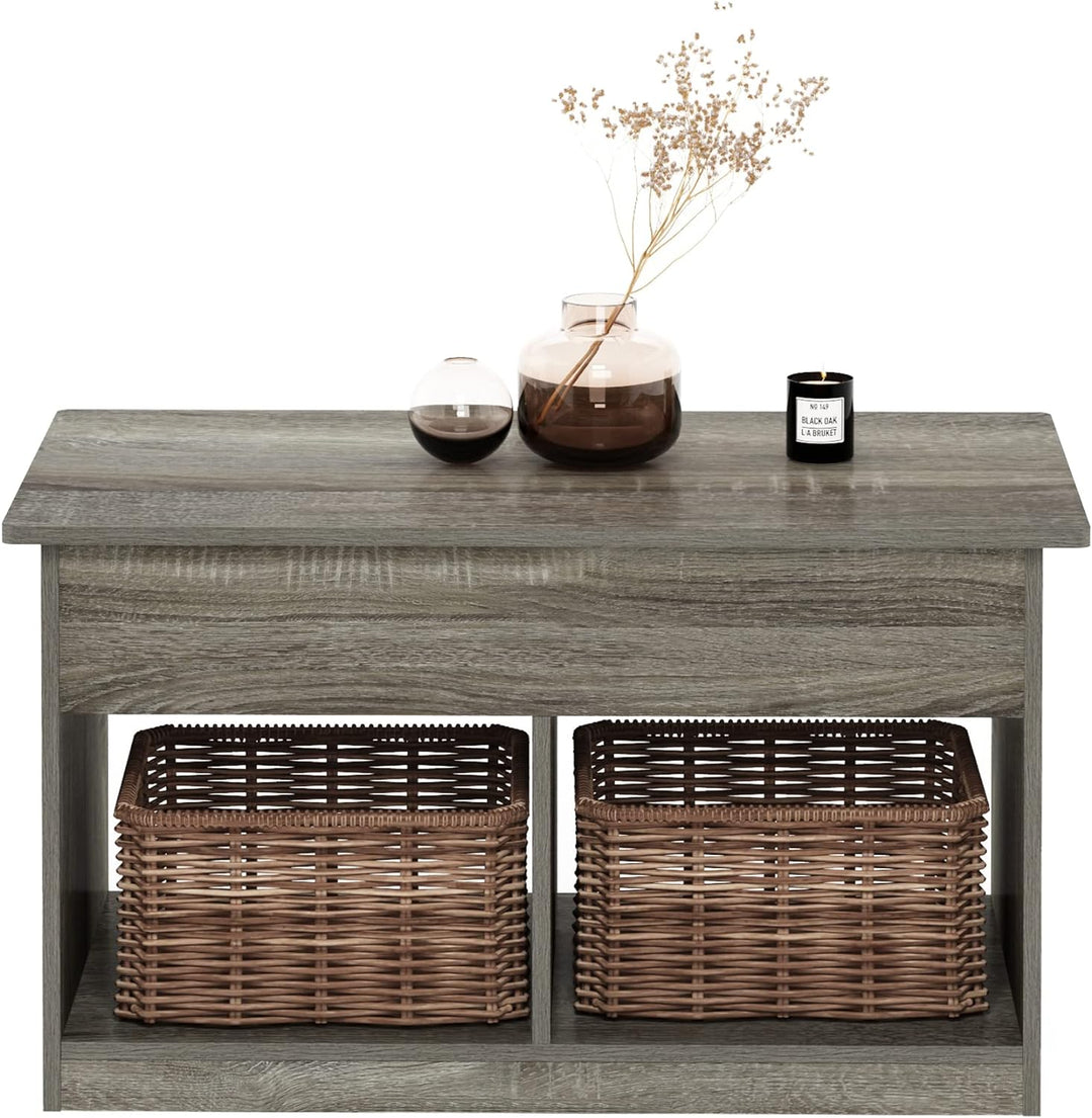 Furinno Jensen Lift Top Coffee Table Hidden Storage, French Oak Grey