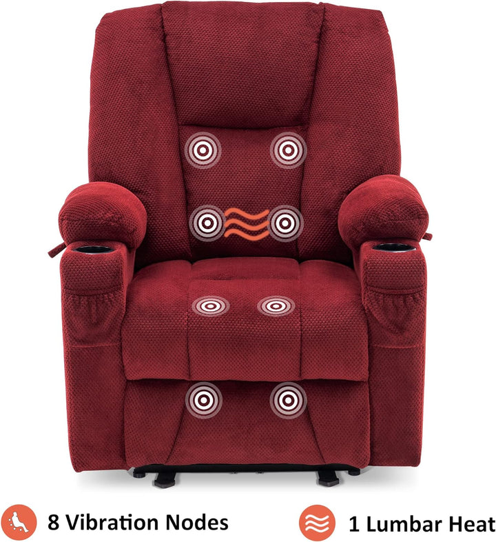 Fabric Electric Power Recliner Chair with Heat (Burgundy)