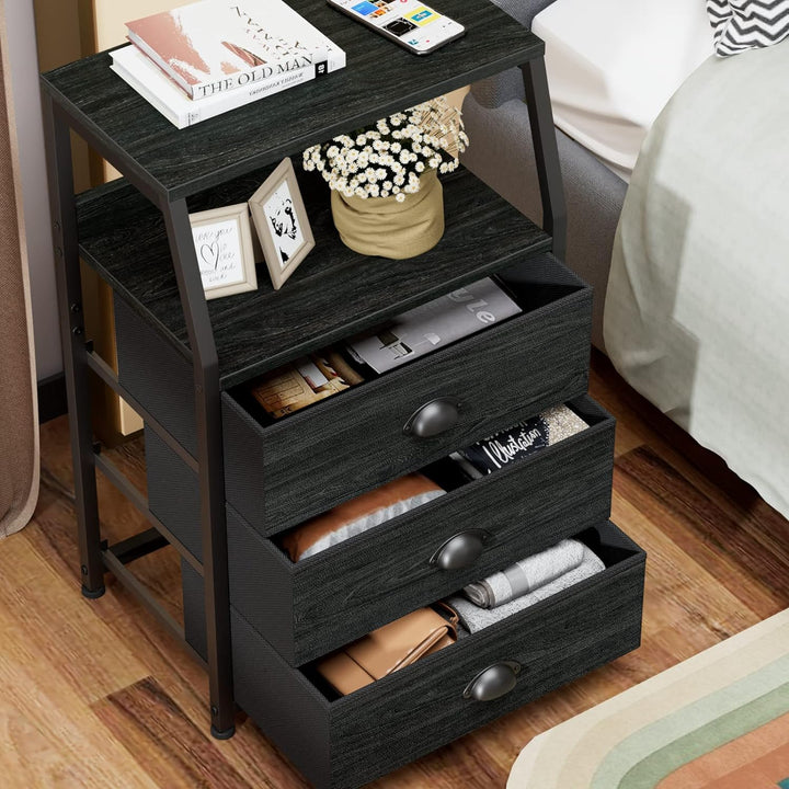 Black Dresser, 3 Fabric Drawers, 2-Tier Shelf