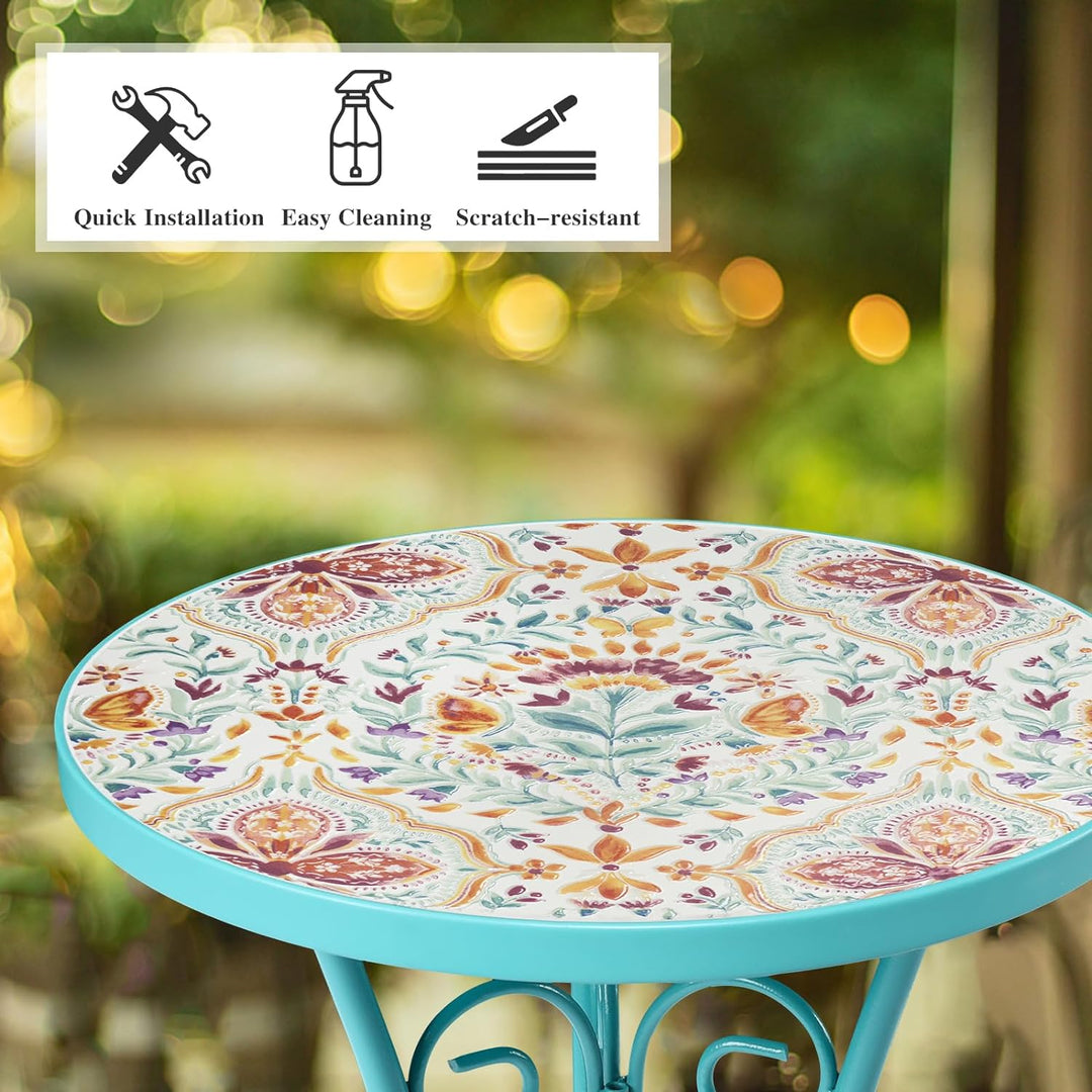 Mosaic Patio Side Table, 14" Round Folding