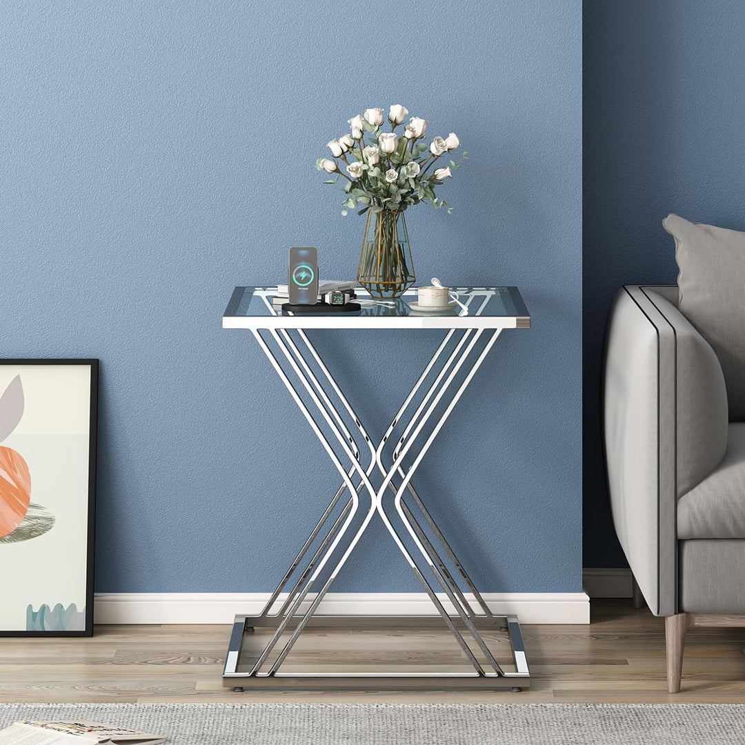 Glass Side Table for Living Room, Bedroom, Office