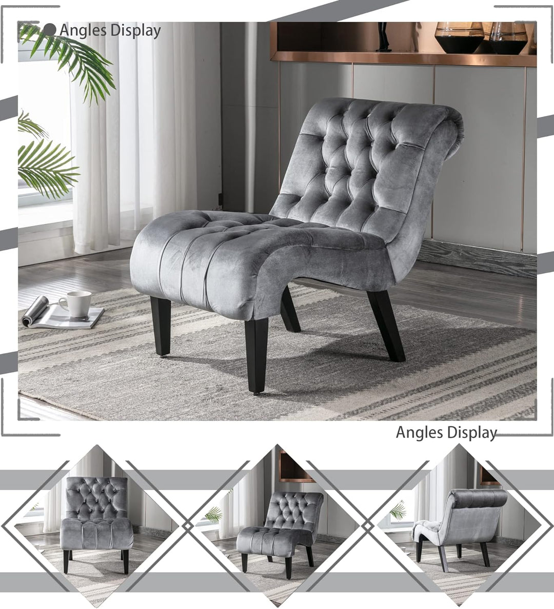 Comfy Velvet Accent Chair, Modern Lounge Chair Silver