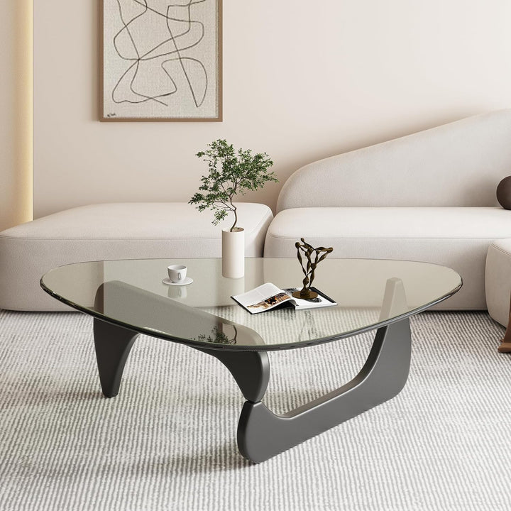 Triangle Glass Coffee Table, Mid-Century Modern End Table, Living Room