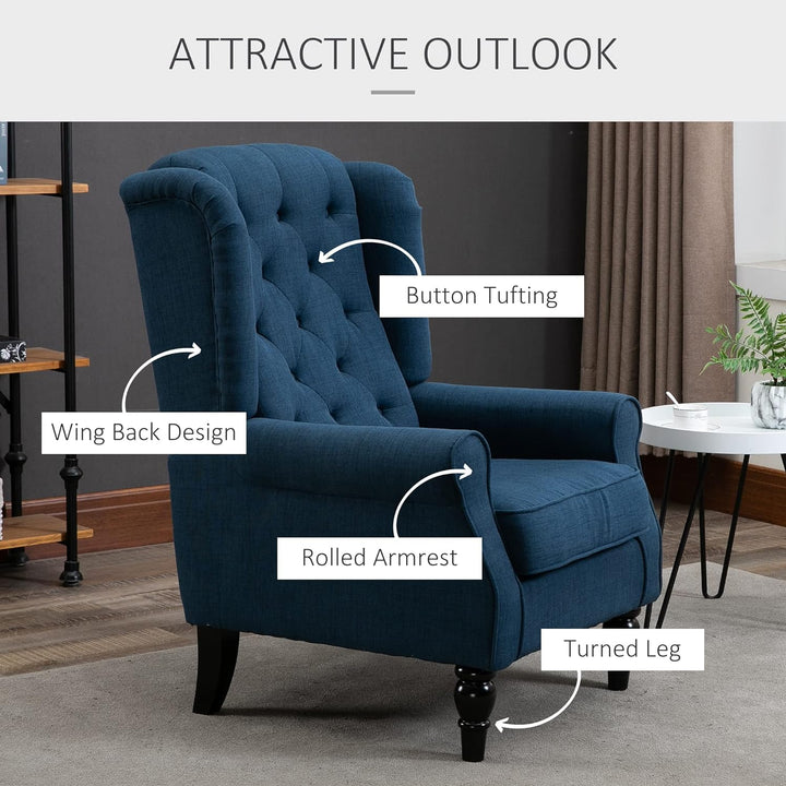 Fabric Accent Chair, Button Tufted Armchair Blue