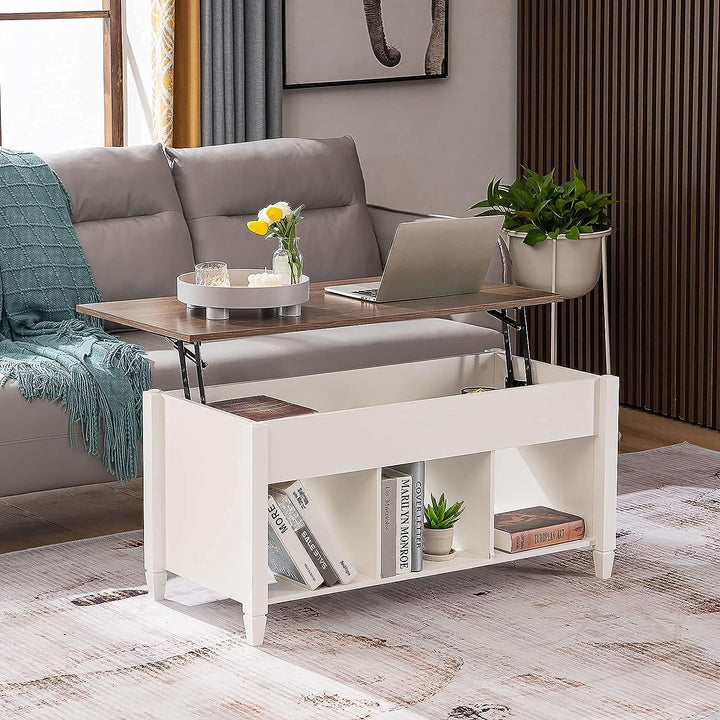 Lift Top Coffee Table with Storage Shelf, Hidden Compartment, White