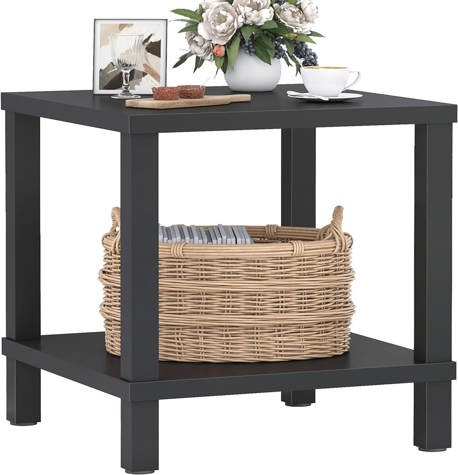 Black End Table, 20" Square, 2-Tier, Farmhouse