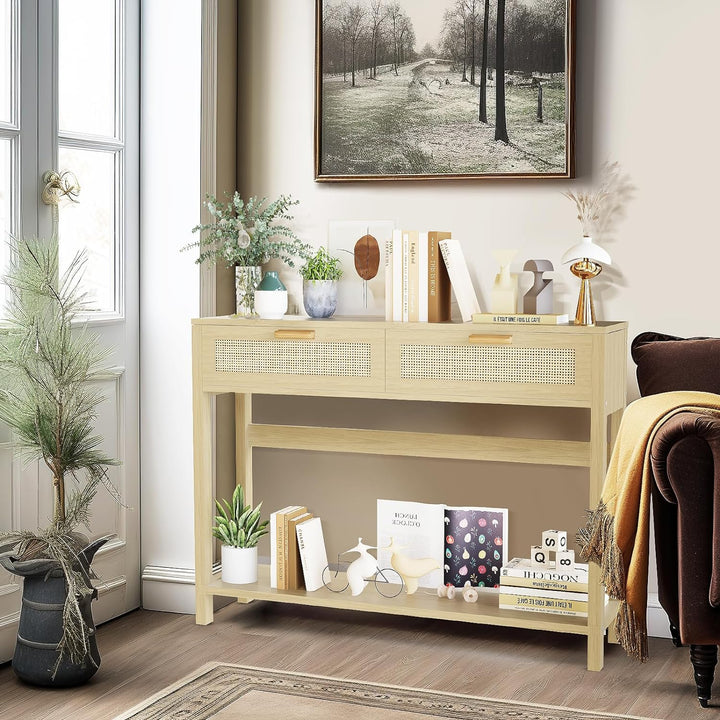 Rattan Console Table, Narrow Long Entryway