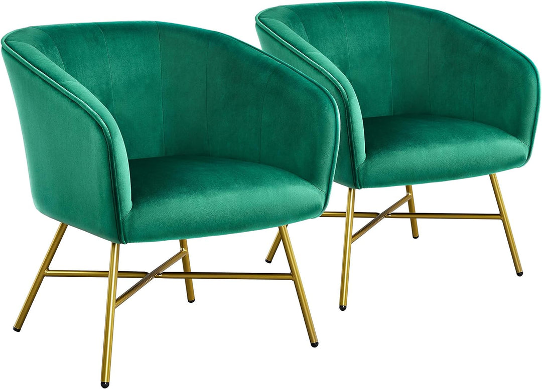 Velvet Barrel Chair, Green, Set of 2