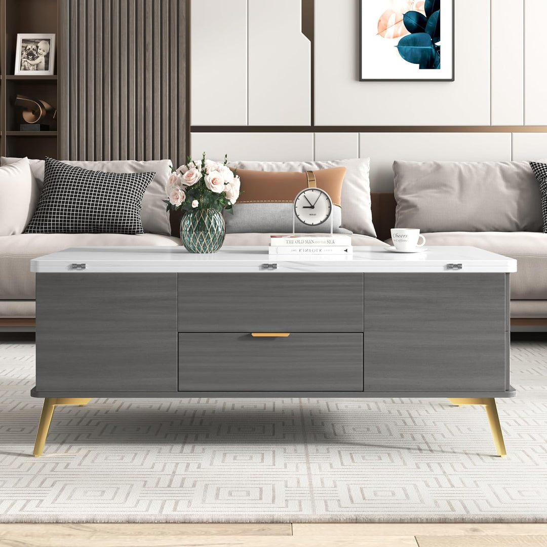 Merax Modern Lift Top Coffee Table with Drawers, WhiteGray