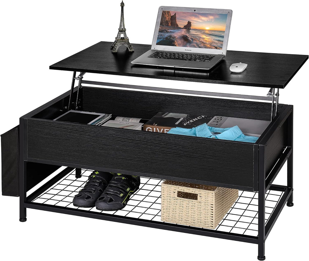 Lift-Top Coffee Table with Hidden Storage, Black