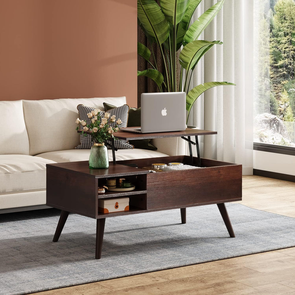 Lift Top Coffee Table with Hidden Storage, Mid-Century Modern, Cherry, Espresso