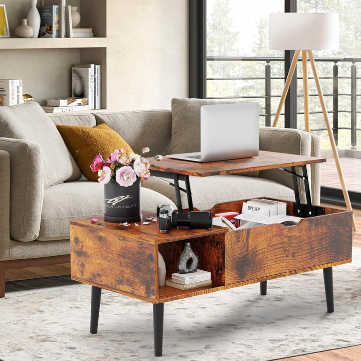 Lift Top Coffee Table with Hidden Storage, Adjustable Laptop Desk, Rust