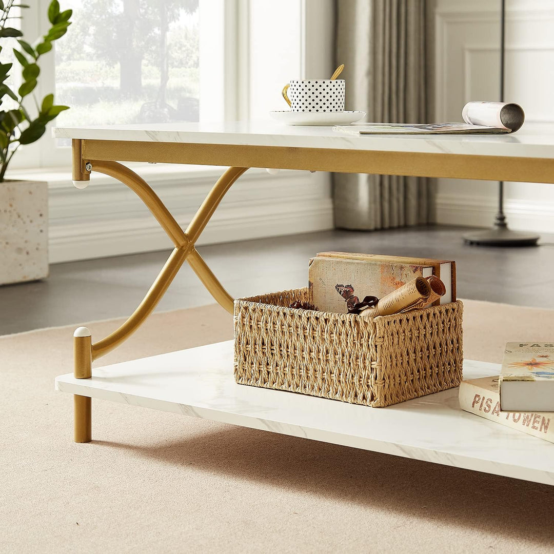 Versatile White and Gold Coffee Table, Modern Rectangle Design