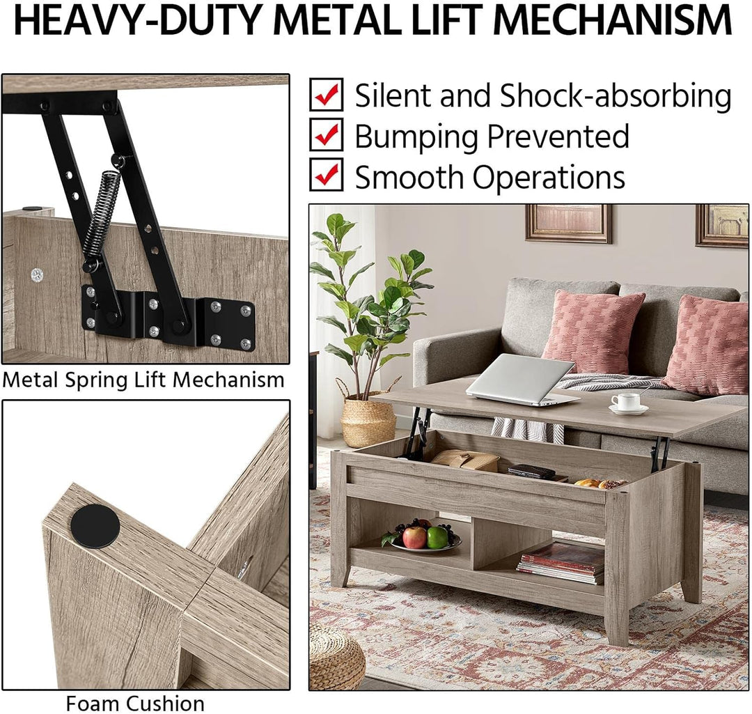 Lift Top Coffee Table with Hidden Storage, Farmhouse Style, Gray