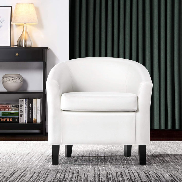 Faux Leather Accent Chair, Modern Barrel, White