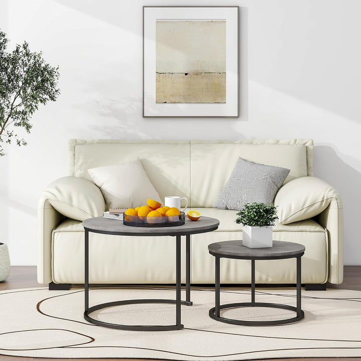 Nesting Coffee Table Set, Wooden Accent Furniture, Warm Grey