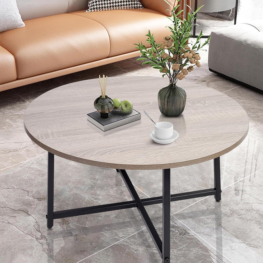 Round Coffee Table - Stylish Modern Small Coffee Table, Grey