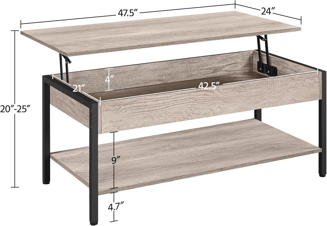 Lift Top Coffee Table with Hidden Storage, Wooden Lift-Up, Gray